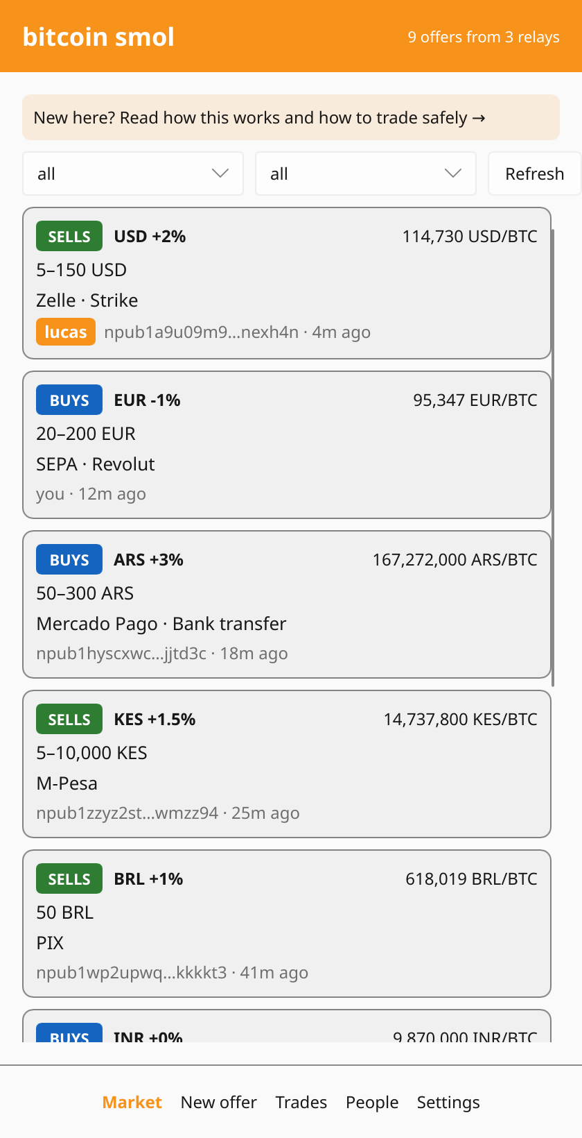 the market, with offers in several currencies