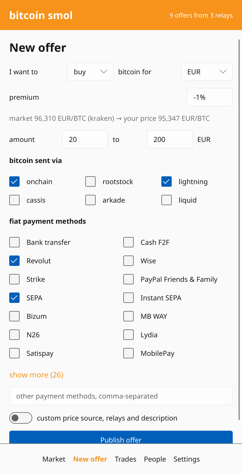 the new offer form